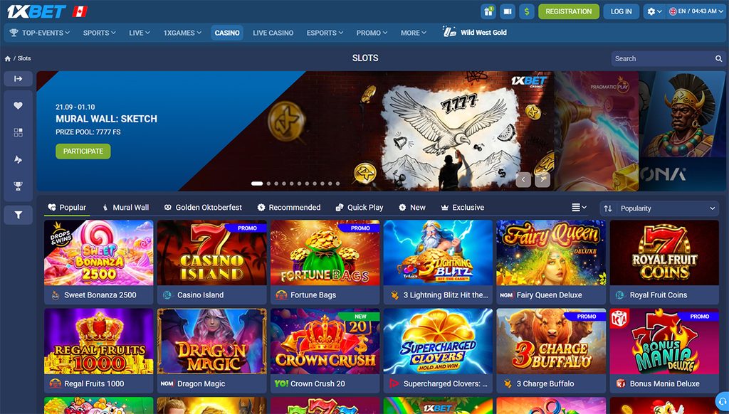 1xbet casino desktop lobby ui navigation