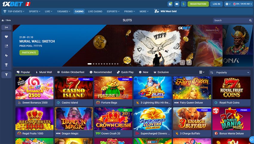1xbet casino desktop lobby ui navigation